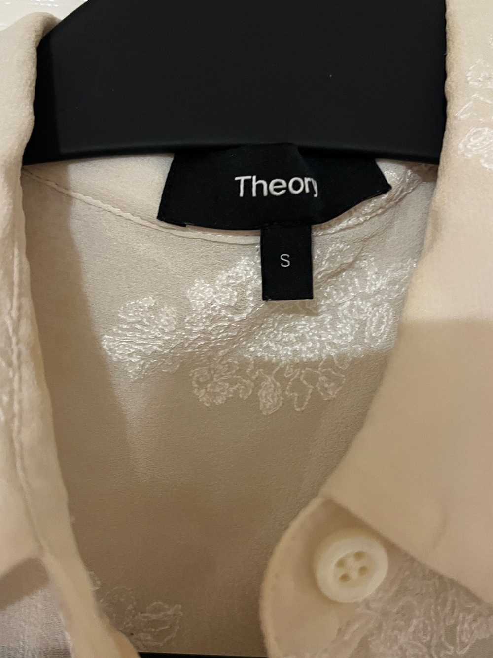 Theory Soft Cream Embroidered Button-Up Blouse